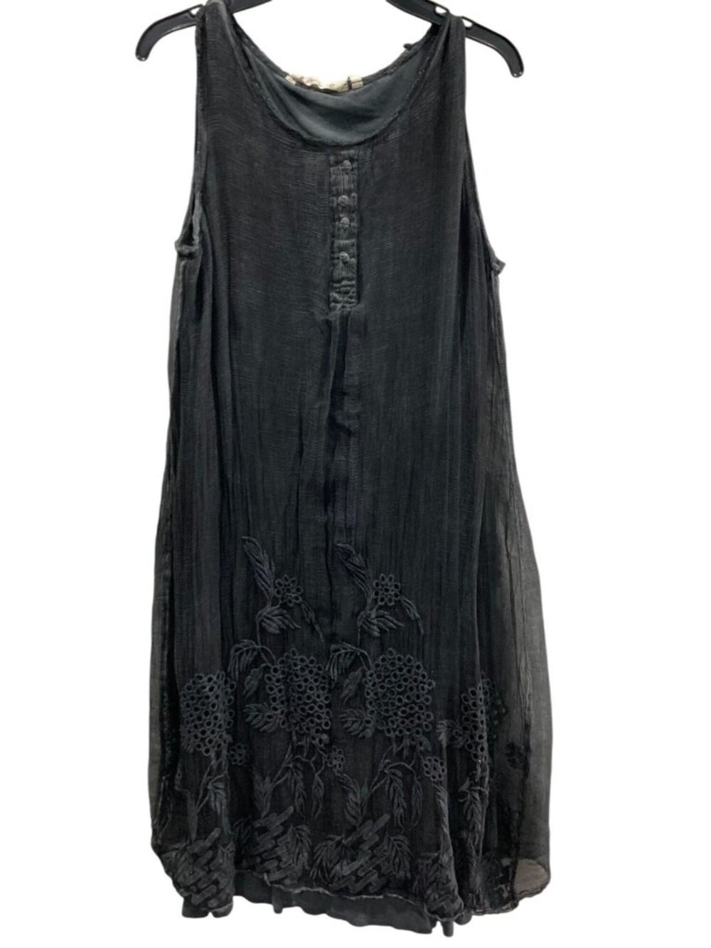 Soft Surroundings Embroidered Silk Mini Dress S Gray Fairy Festival Distressed